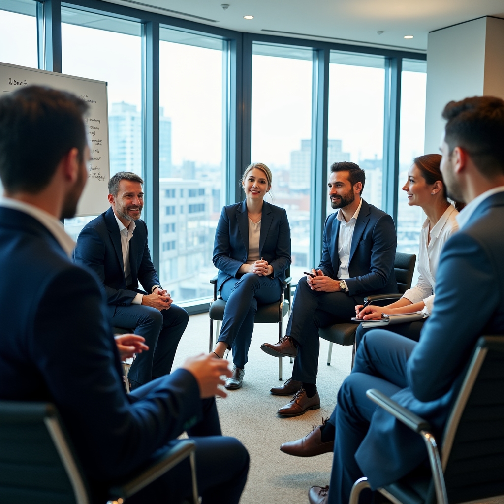 Gruppe von Fachleuten in einem interaktiven Workshop